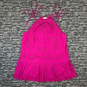 Loft Halter Top Womens XXL Pink Floral Embroidered Eyelet Linen Blend Peplum NWT